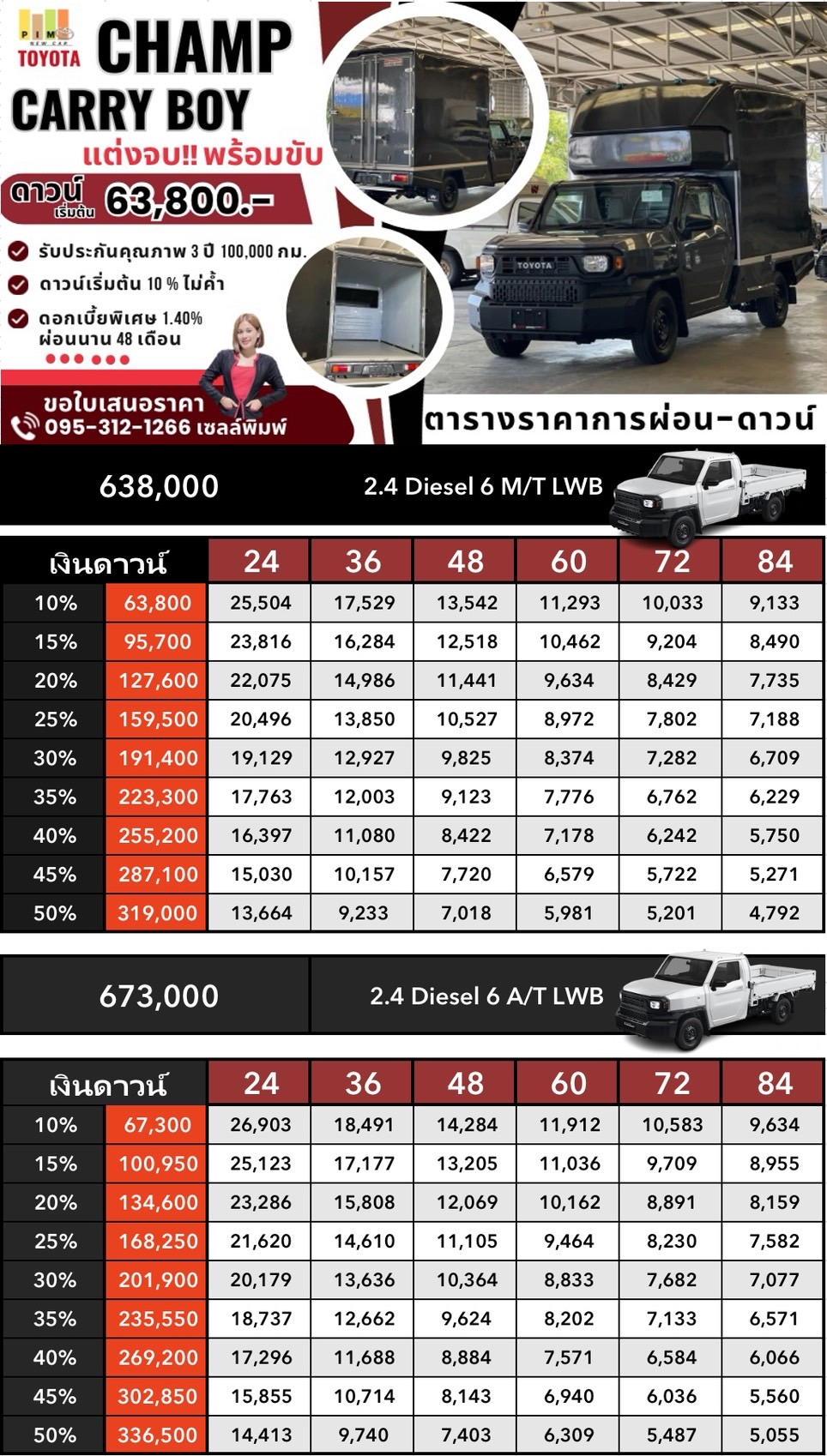ตารางผ่อน toyota champ carry boy